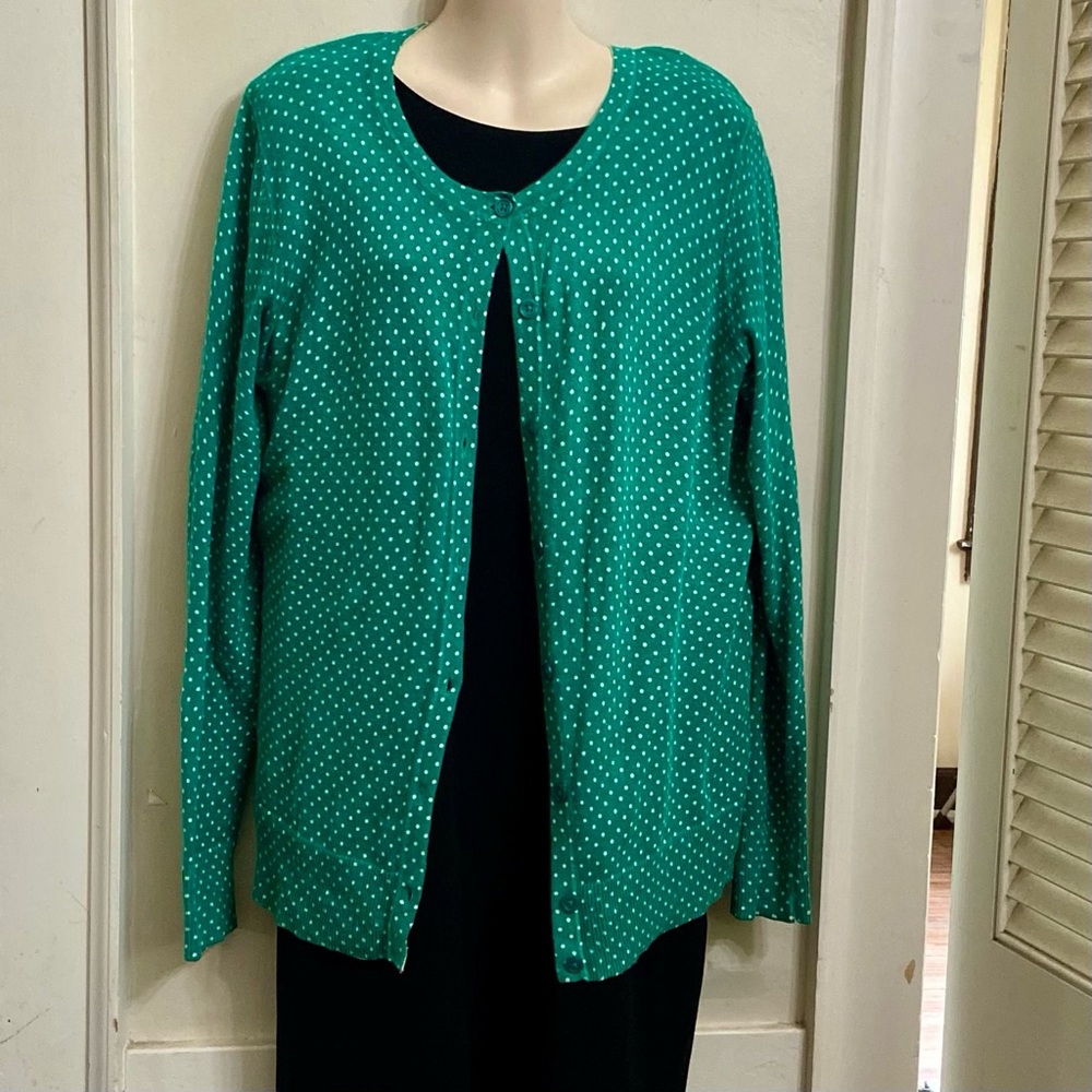 Merona Green and White Polka Dot Sweater Cardigan (L)